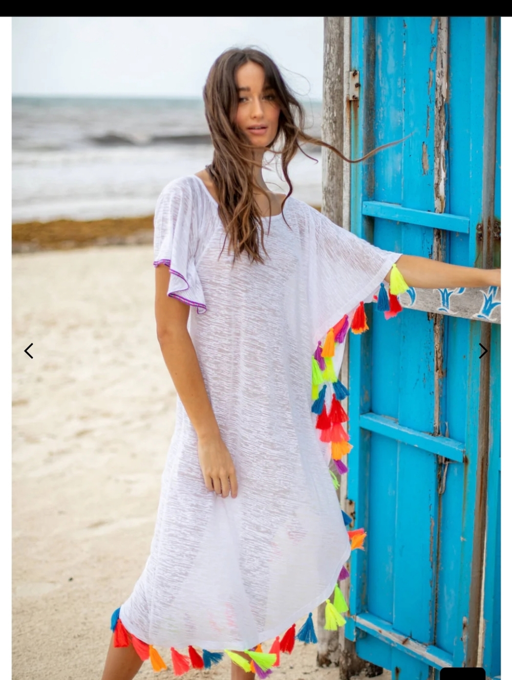 Pitusa White Boho Swim Coverup with Rainbow Colorful Bright Tassels
